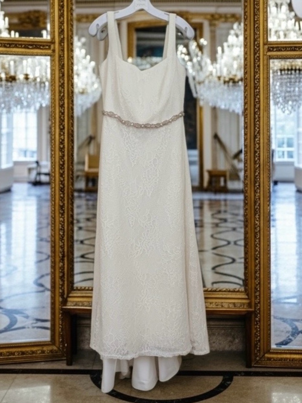 Elegant Ivory Lace Wedding Dress A-Line  Beaded Waist 10 12 14 16 measurements